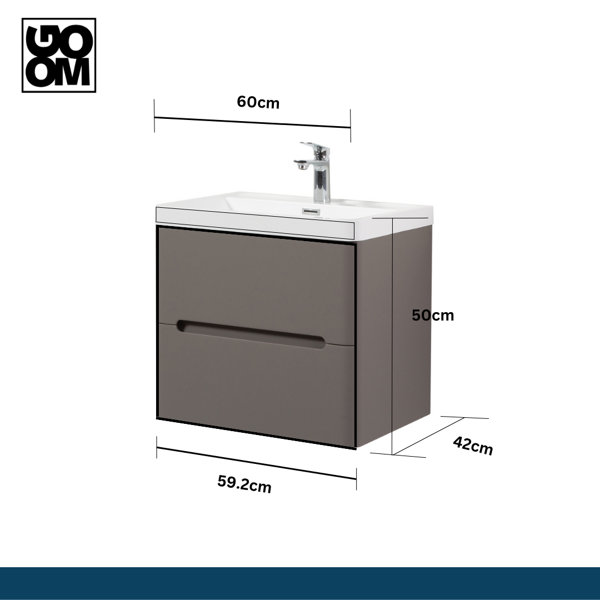 GOOM 60cm Wall Mounted Single Bathroom Vanity with Integrated Solid